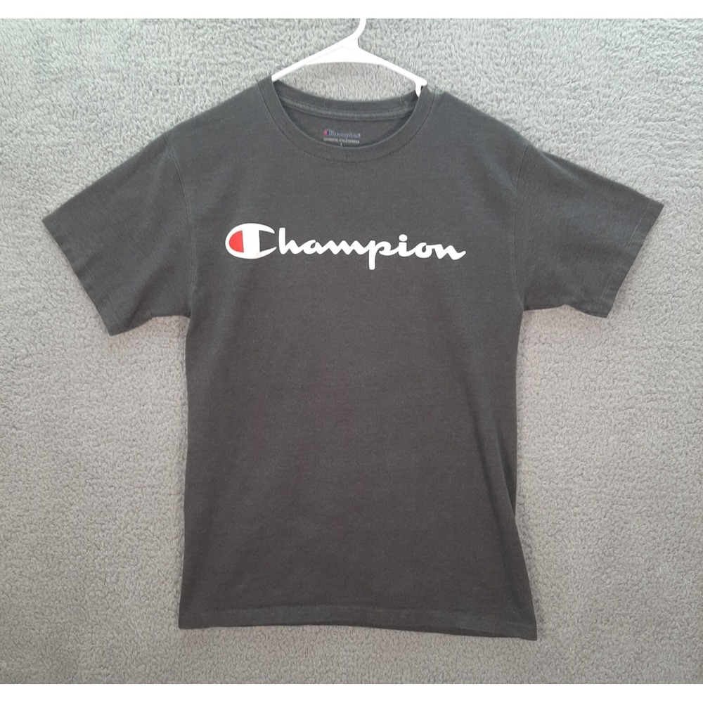 Champion Shirt Adult Small Gray Spell Out Logo Athleticwear Sports Casual Preppy - Picture 1 of 12
